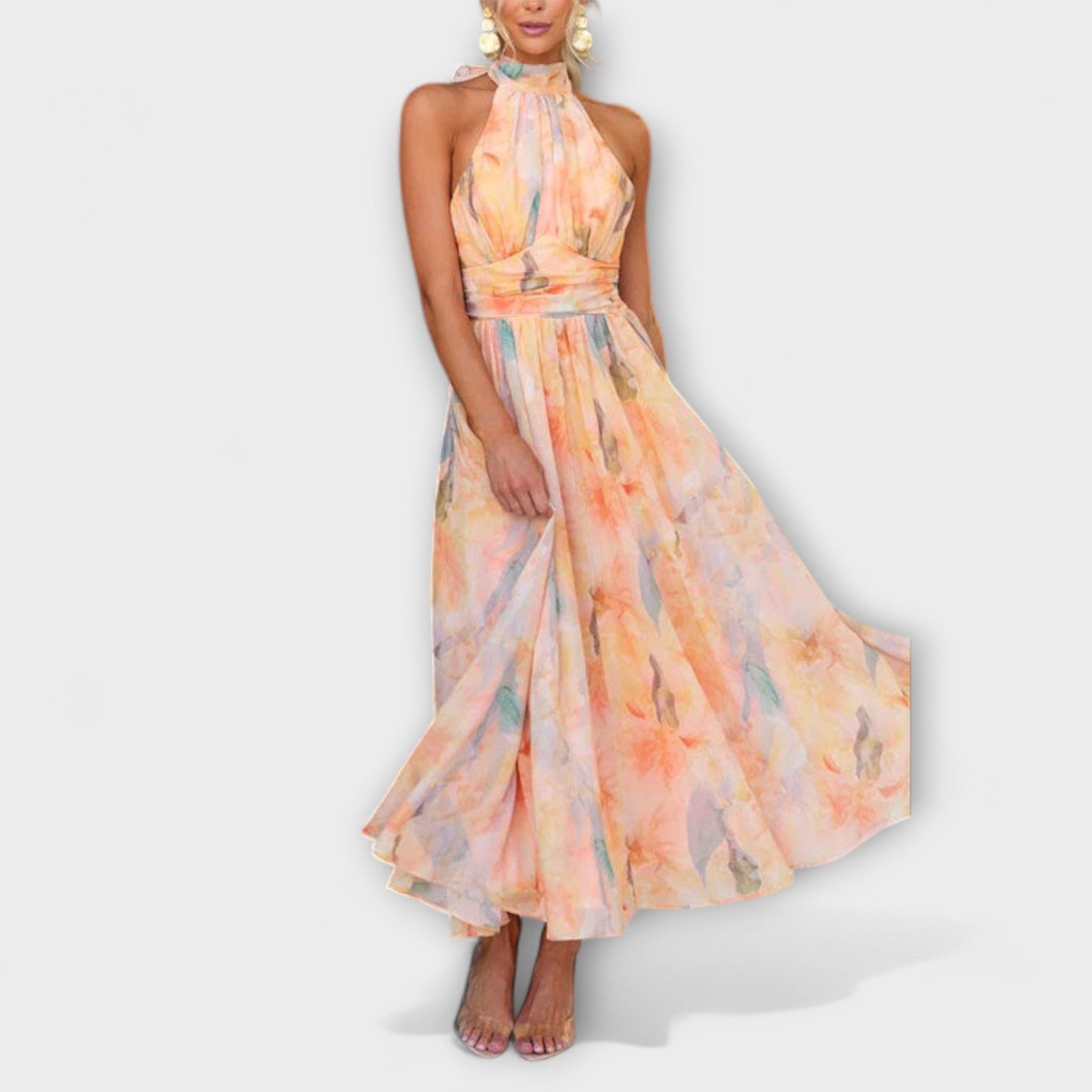 Maxi Sukienka Akwarelowa Halter