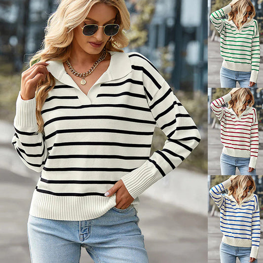 Sweter V-Neck w Paski